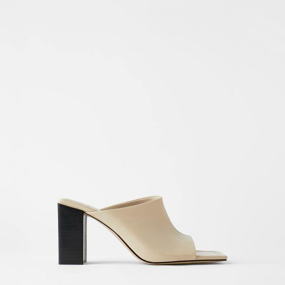 ZARA Women's Leather Block Heel Mules Size 41/U